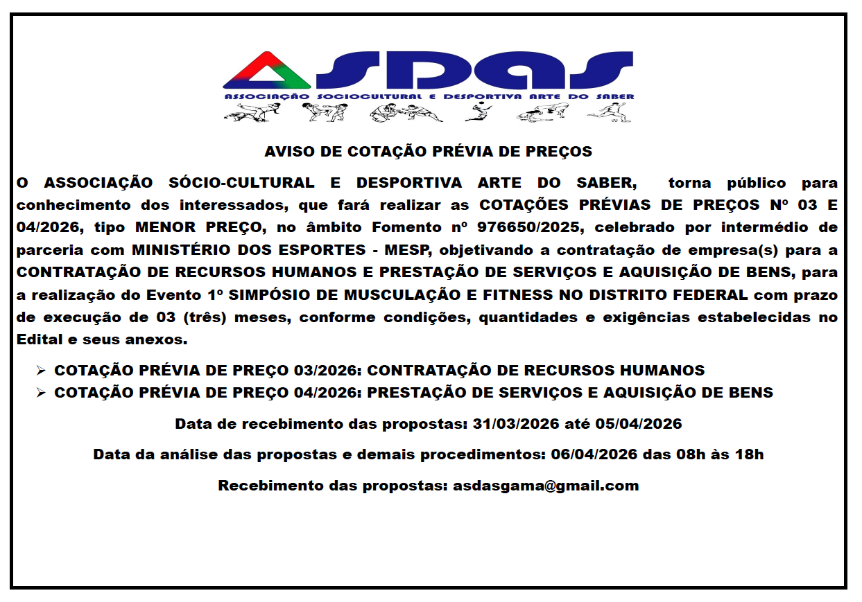 AVISO DE COTAÇÃO PRÉVIA DE PREÇOS REC HUMANOS E BENS SERVIÇOS